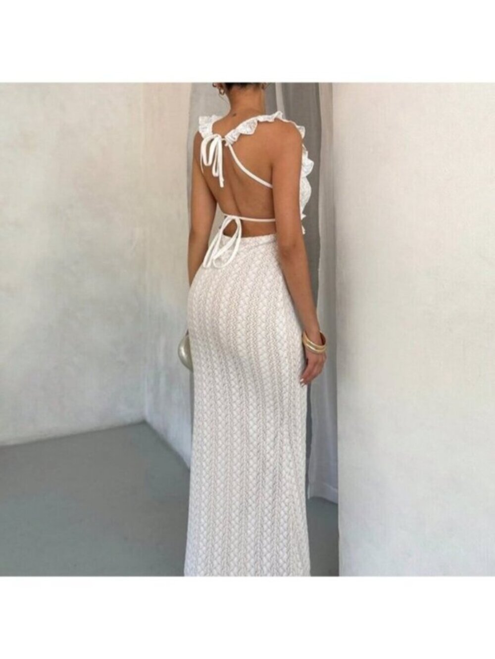 White Elegant Women's Sexy Off-Shoulder Crochet Dress - Picture 2 of 5